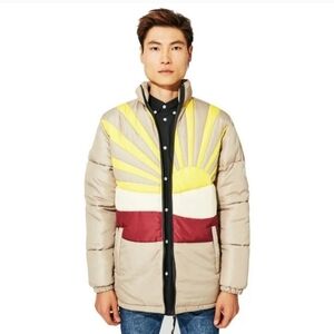 WeSC Vegan Landscape Puffer Jacket with High Collar Quilted Design Size Small